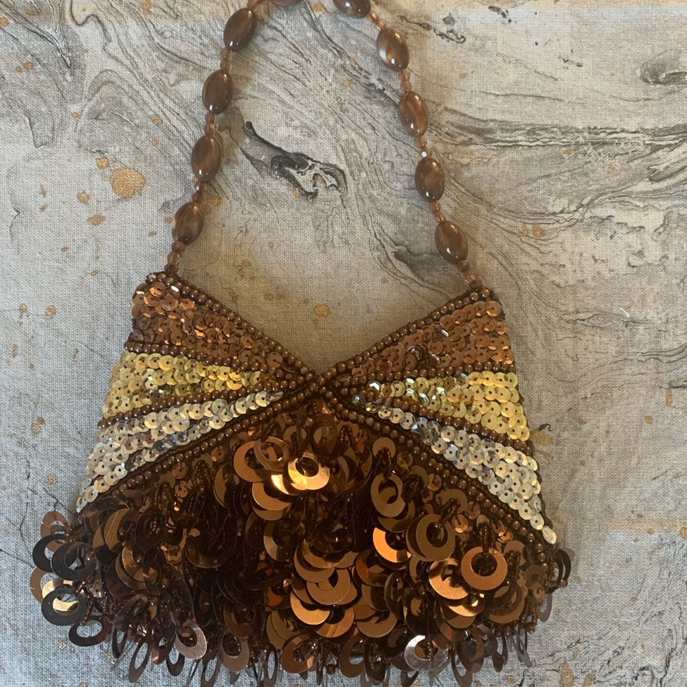 Sequined evening bag, coppery brown, like new